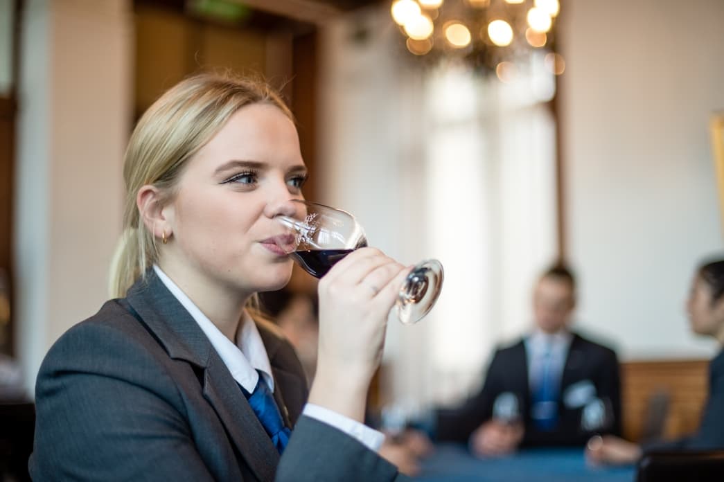 Student at a wine tasting class